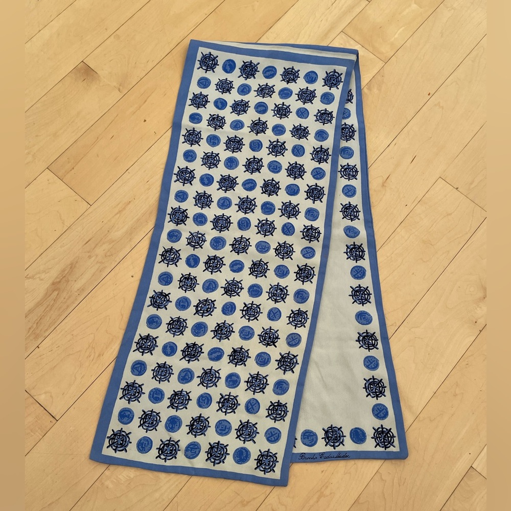 Brooke Cadwallader Double Sided Silk Blue Rectangle Scarf Nautical